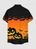 Plus Size Halloween Pumpkin Bat Cross Colorblock Print Buttons Pocket Shirt For Men -  