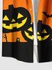 Plus Size Halloween Pumpkin Bat Cross Colorblock Print Buttons Pocket Shirt For Men -  