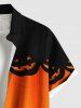 Plus Size Halloween Pumpkin Bat Cross Colorblock Print Buttons Pocket Shirt For Men -  