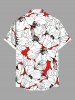 Plus Size Hibiscus Flowers Print Buttons Pocket Hawaii Shirt For Men -  