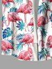 Plus Size Flamingo Tropical Leaf Print Buttons Pocket Hawaii Shirt For Men -  