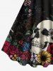Robe débardeur grande taille à imprimé tête de mort, fleurs et feuilles pour Halloween - Noir XXS