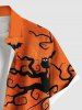 Plus Size Halloween Pumpkin Moon Bat Owl CrossTree Print Buttons Pocket Shirt For Men -  