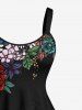 Plus Size Halloween Skulls Flowers Leaf Print Tank Dress -  