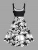Robe débardeur grande taille à imprimé tête de mort et fleurs pour Halloween - Noir 1X