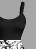 Plus Size Halloween Skulls Flowers Print Tank Dress -  