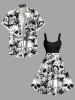 Robe débardeur grande taille à imprimé tête de mort et fleurs pour Halloween - Noir 4X