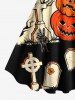 Plus Size Halloween Costume Pumpkin Cross Owl Tree Tombstone Print Tank Dress -  