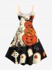 Plus Size Halloween Costume Pumpkin Cross Owl Tree Tombstone Print Tank Dress -  