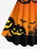 Plus Size Halloween Pumpkin Bat Cross Colorblock Print Tank Dress -  