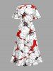 Plus Size Hibiscus Flowers Print Split Hawaii Midi Dress -  