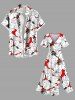 Plus Size Hibiscus Flowers Print Split Hawaii Midi Dress -  