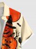 Plus Size Halloween Costume Pumpkin Cross Owl Tree Tombstone Print Buttons Pocket Shirt For Men -  