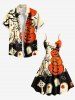 Plus Size Halloween Costume Pumpkin Cross Owl Tree Tombstone Print Tank Dress -  