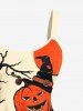 Plus Size Halloween Costume Pumpkin Cross Owl Tree Tombstone Print Tank Dress -  