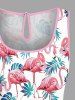 Plus Size Flamingo Tropical Leaf Print Cinched Hawaii Romper -  