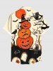 Plus Size Halloween Costume Pumpkin Cross Owl Tree Tombstone Print Buttons Pocket Shirt For Men -  