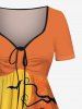 Plus Size Halloween Pumpkin Moon Bat Owl CrossTree Print Cinched Dress -  