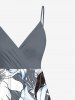 Plus Size Flowers Leaf Print Surplice Hawaii Cami Dress -  