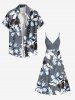 Plus Size Flowers Leaf Print Surplice Hawaii Cami Dress -  