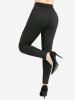 Plus Size Skull Mesh Flocking Patchwork Pentagram Decor Pockets Skinny Leggings -  