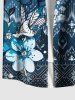 Chemise hawaïenne grande taille à imprimé ethnique et fleurs d'hibiscus et poches boutonnées pour homme - Bleu S