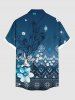 Chemise hawaïenne grande taille à imprimé ethnique et fleurs d'hibiscus et poches boutonnées pour homme - Bleu S