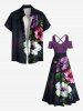 Robe longue hawaïenne grande taille à imprimé feuilles tropicales et fleurs d'hibiscus, épaules dénudées, croisée, coupe trapèze - Pourpre  2X