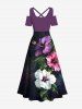 Plus Size Tropical Leaf Hibiscus Flower Print Hawaii Cold Shoulder Crisscross A Line Maxi Dress -  