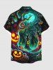 Chemise grande taille à imprimé citrouille, lanterne, arbre, grotte, boutonnée, poche, pour homme - Noir XL