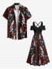 Plus Size Flower Branch Print Hawaii Cold Shoulder Crisscross A Line Maxi Dress -  
