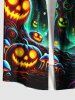 Plus Size Pumpkin Lantern Tree Cave Print Halloween Button Pocket Shirt For Men -  