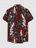 Plus Size Flower Branch Print Hawaii Button Pocket Shirt For Men -  