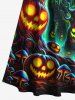 Robe longue trapèze croisée à épaules dénudées et imprimé citrouille lanterne arbre grotte grande taille pour Halloween - Noir L