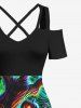 Plus Size Pumpkin Lantern Tree Cave Print Halloween Cold Shoulder Crisscross A Line Maxi Dress -  