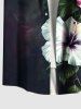 Plus Size Tropical Leaf Hibiscus Flower Print Hawaii Button Pocket Shirt For Men -  