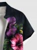 Plus Size Tropical Leaf Hibiscus Flower Print Hawaii Button Pocket Shirt For Men -  