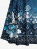 Robe longue trapèze à épaules dénudées et imprimé graphique ethnique à fleurs d'hibiscus grande taille - Bleu 6X
