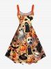 Plus Size Pumpkin Skull Ghost Wizard Spider Web Bat Print Halloween A Line Tank Dress -  