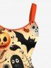Plus Size Pumpkin Skull Ghost Wizard Spider Web Bat Print Halloween A Line Tank Dress -  