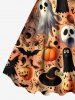 Plus Size Pumpkin Skull Ghost Wizard Spider Web Bat Print Halloween A Line Tank Dress -  