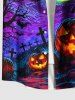 Plus Size Pumpkin Cross Tree Moon Galaxy Print Halloween Button Pocket Shirt For Men -  