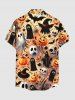 Plus Size Pumpkin Skull Ghost Wizard Spider Web Bat Print Halloween Button Pocket Shirt For Men -  