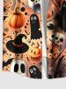 Plus Size Pumpkin Skull Ghost Wizard Spider Web Bat Print Halloween Button Pocket Shirt For Men -  