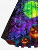 Plus Size Pumpkin Cross Tree Moon Galaxy Print Halloween 1950s Vintage Swing A Line Dress -  