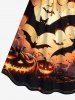 Plus Size Pumpkin Lantern Bat Glitter Moon Print Halloween Cinched A Line Dress -  