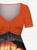 Plus Size Pumpkin Lantern Bat Glitter Moon Print Halloween Cinched A Line Dress -  