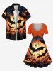 Plus Size Pumpkin Lantern Bat Glitter Moon Print Halloween Cinched A Line Dress -  