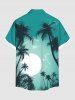 Plus Size Coconut Tree Sea Moon Print Hawaii Ombre Button Pocket Shirt For Men -  
