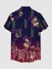 Chemise hawaïenne grande taille à imprimé floral et feuilles ombré avec poches boutonnées pour homme - Noir S